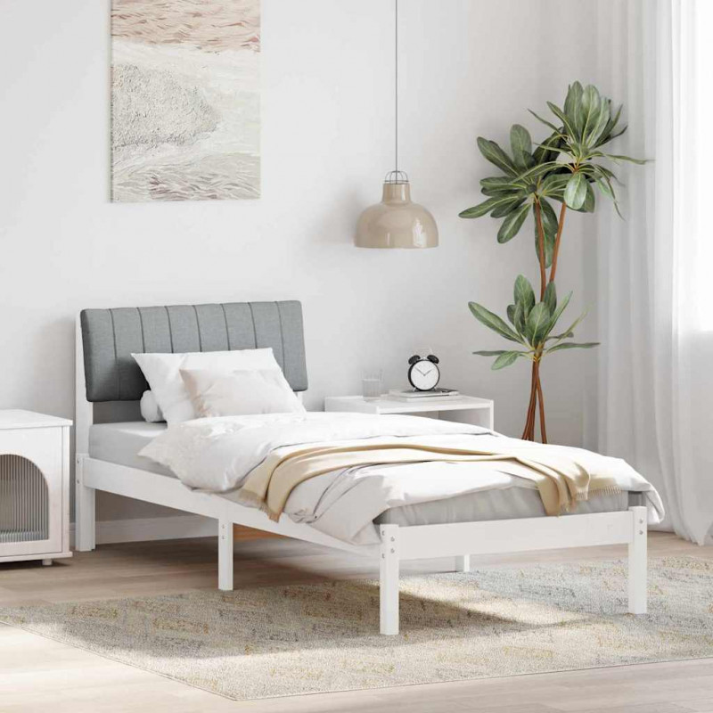 Rama łóżka Biały i jasnoszary 75 x 190 cm Lite drewno sosnowe