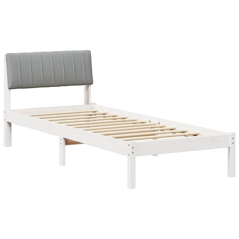 Rama łóżka Biały i jasnoszary 75 x 190 cm Lite drewno sosnowe