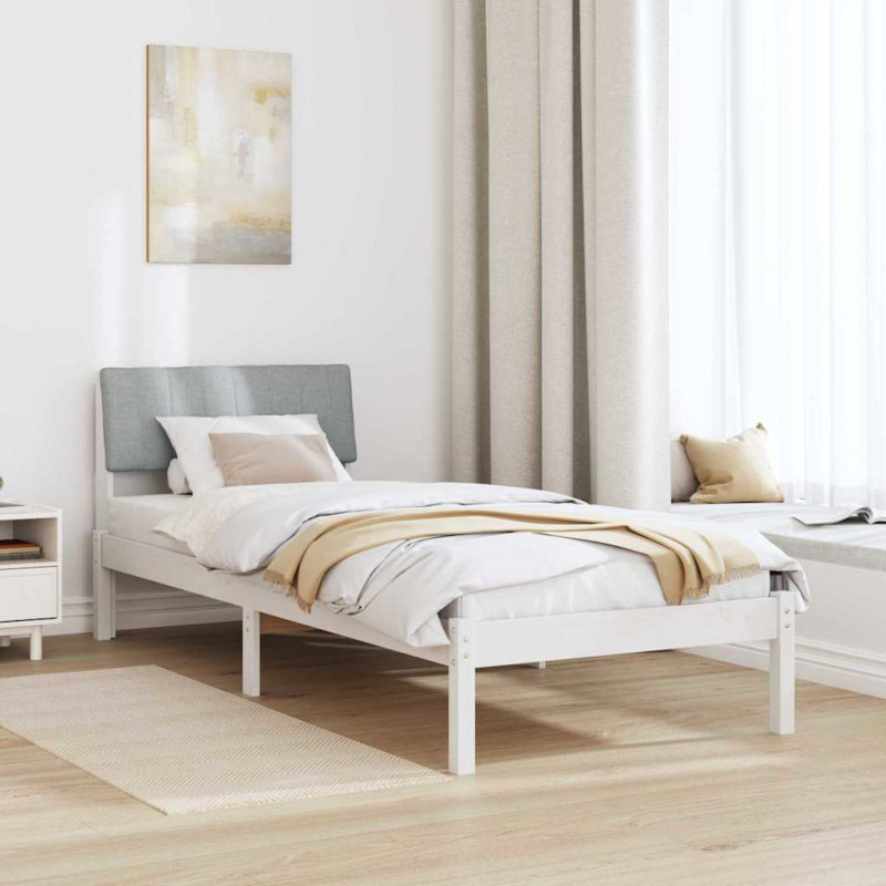 Rama łóżka Biały i jasnoszary 75 x 190 cm Lite drewno sosnowe