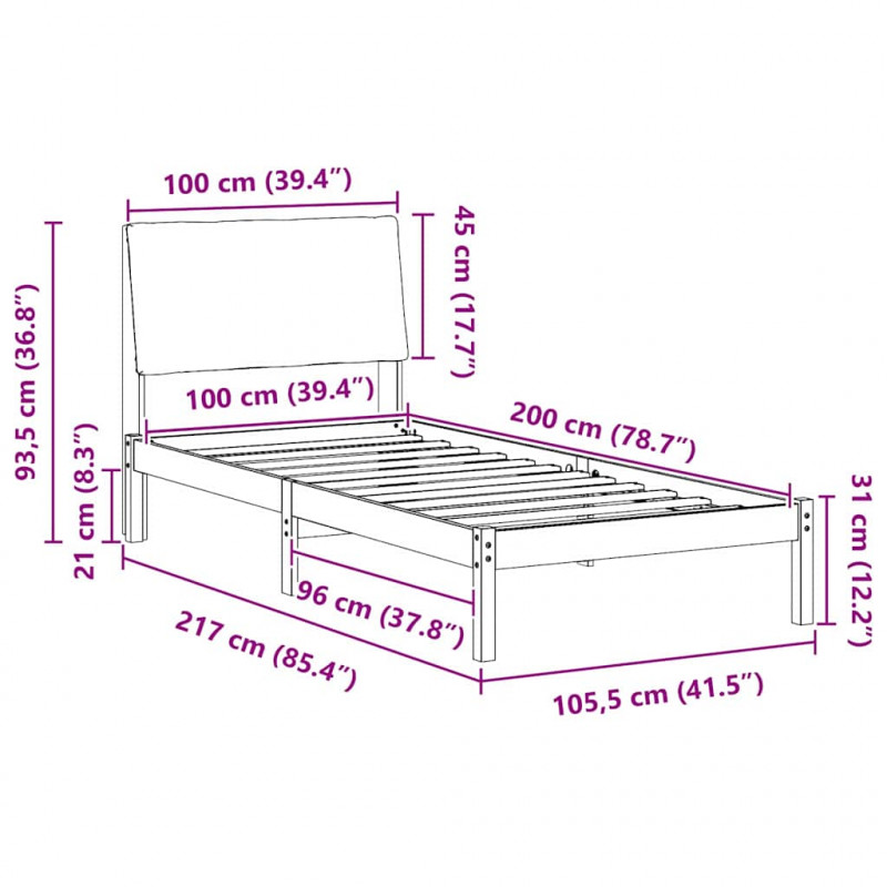 Rama łóżka Brązowy i taupe 100 x 200 cm Lite drewno sosnowe