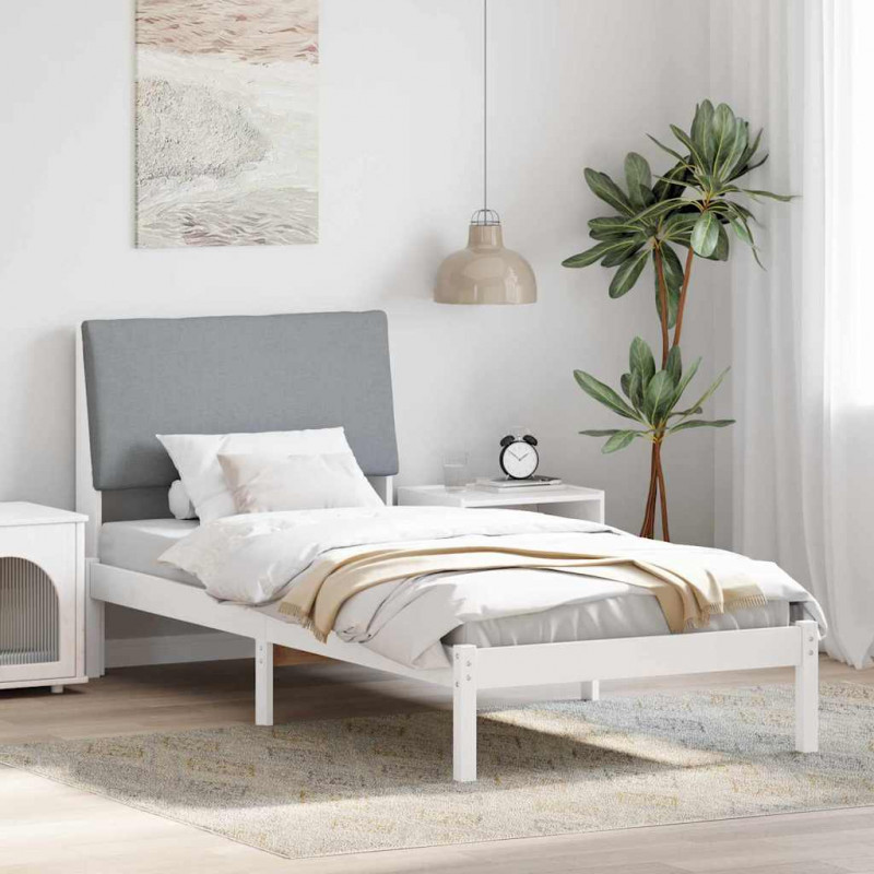 Rama łóżka Biały i jasnoszary 100 x 200 cm Lite drewno sosnowe