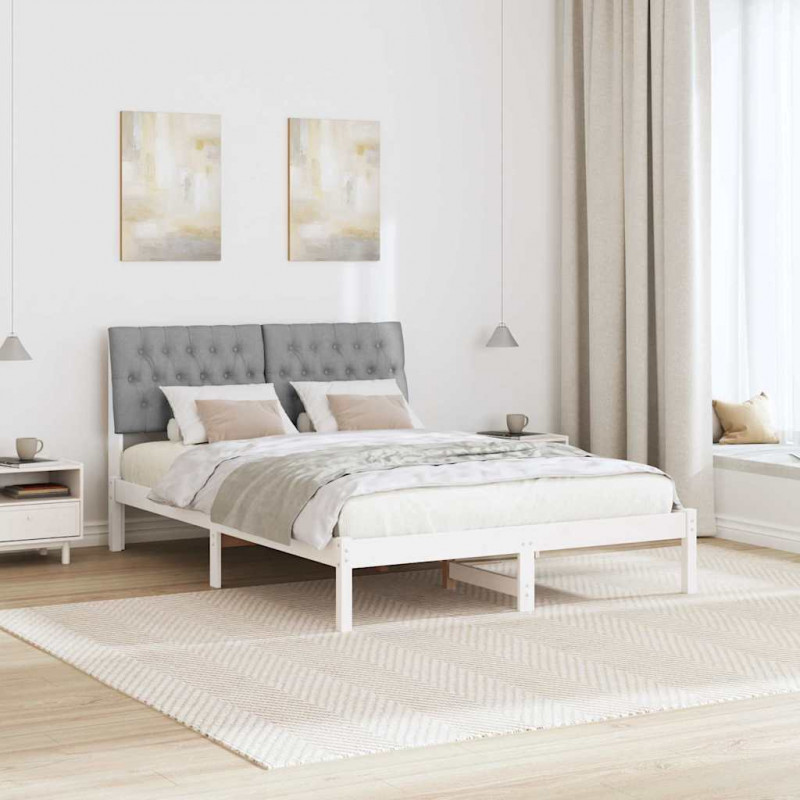 Ramka łóżka z tapicerowanym wezgłowiem Biały 135 x 190 cm