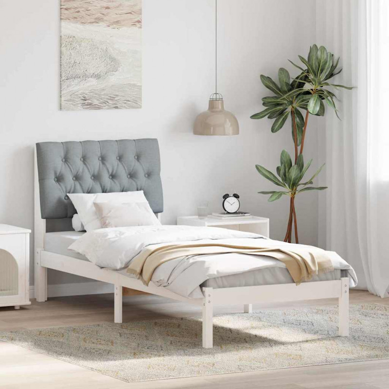 Ramka łóżka z tapicerowanym wezgłowiem Biały 75 x 190 cm