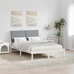 Ramka łóżka Z zagłówkiem Biały 135 x 190 cm Lite drewno sosnowe
