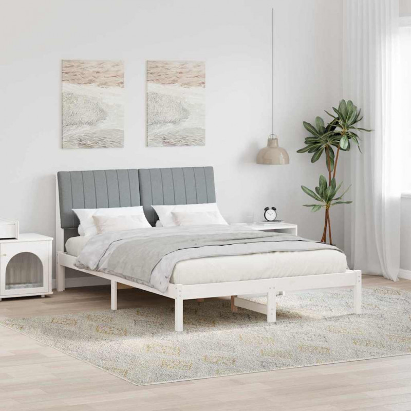Ramka łóżka Z zagłówkiem Biały 135 x 190 cm Lite drewno sosnowe