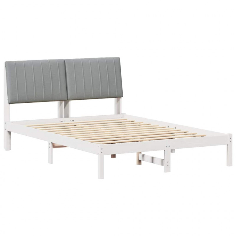 Ramka łóżka Z zagłówkiem Biały 135 x 190 cm Lite drewno sosnowe