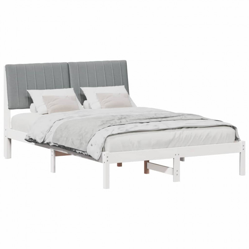 Ramka łóżka Z zagłówkiem Biały 135 x 190 cm Lite drewno sosnowe