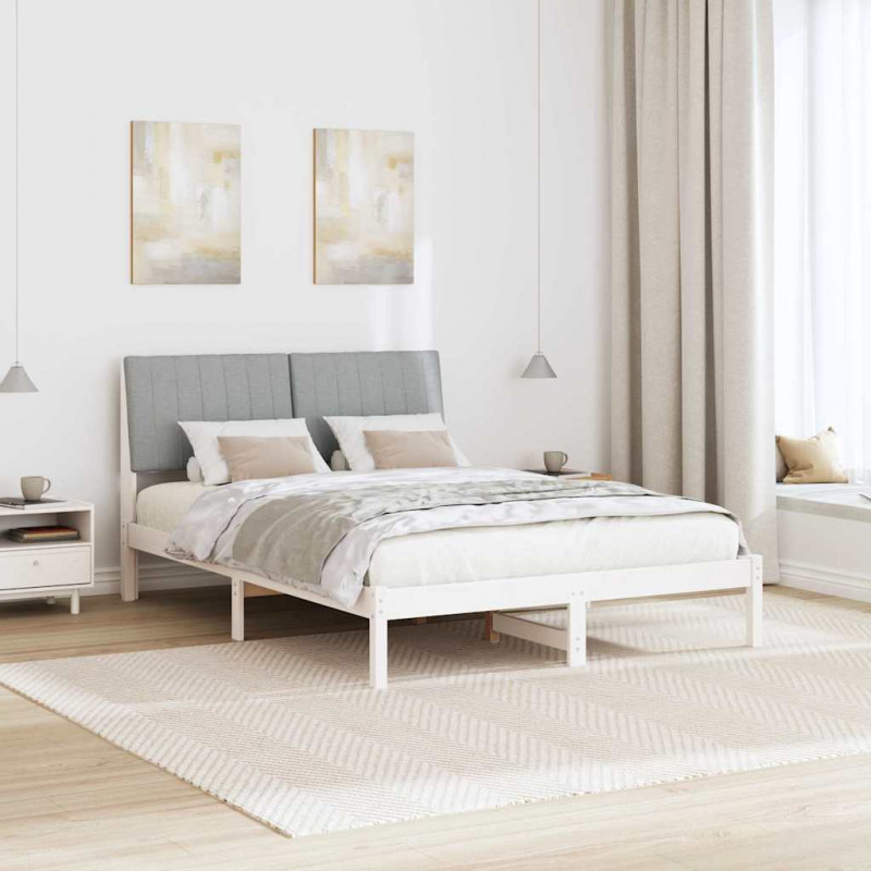 Ramka łóżka Z zagłówkiem Biały 135 x 190 cm Lite drewno sosnowe