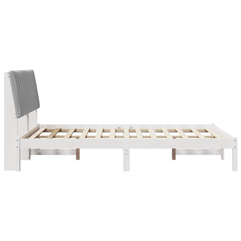 Ramka łóżka Z zagłówkiem Biały 135 x 190 cm Lite drewno sosnowe