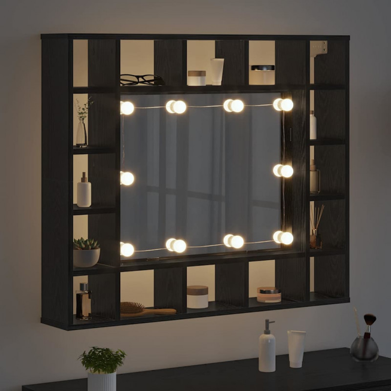 Szafka z lustrem z półką Z lustrem Czarny Dąb 91 x 15 x 76,5 cm