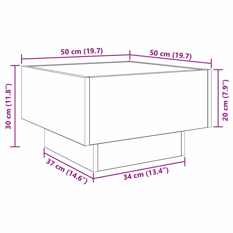 Stolik kawowy Ze LED Lights Stare drewno 50 x 50 x 30 cm