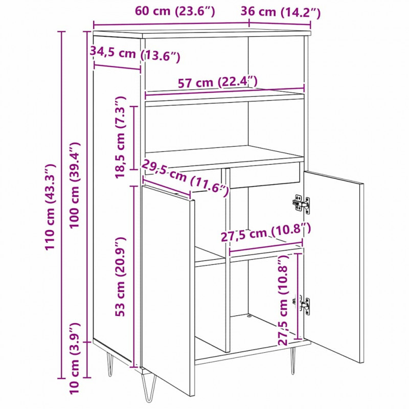 Highboard Brązowy 60 x 36 x 110 cm Materiał drewnopochodny