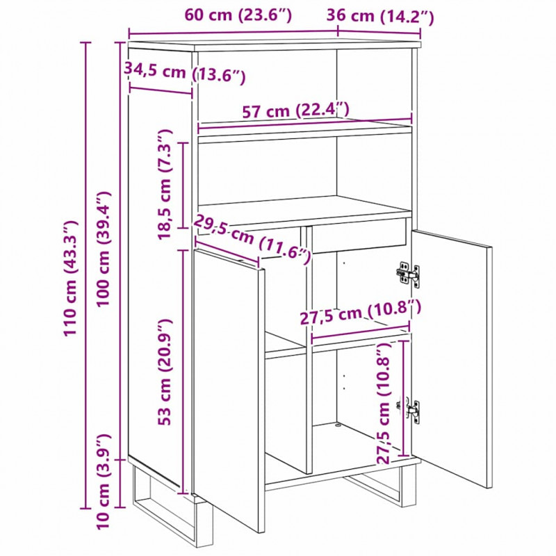 Highboard Czarny 60 x 36 x 110 cm Materiał drewnopochodny