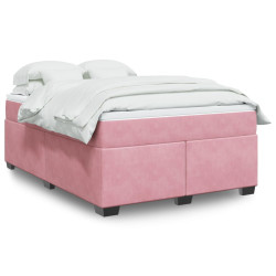 Łóżko kontynentalne z materacem, różowe, aksamit, 140x190 cm