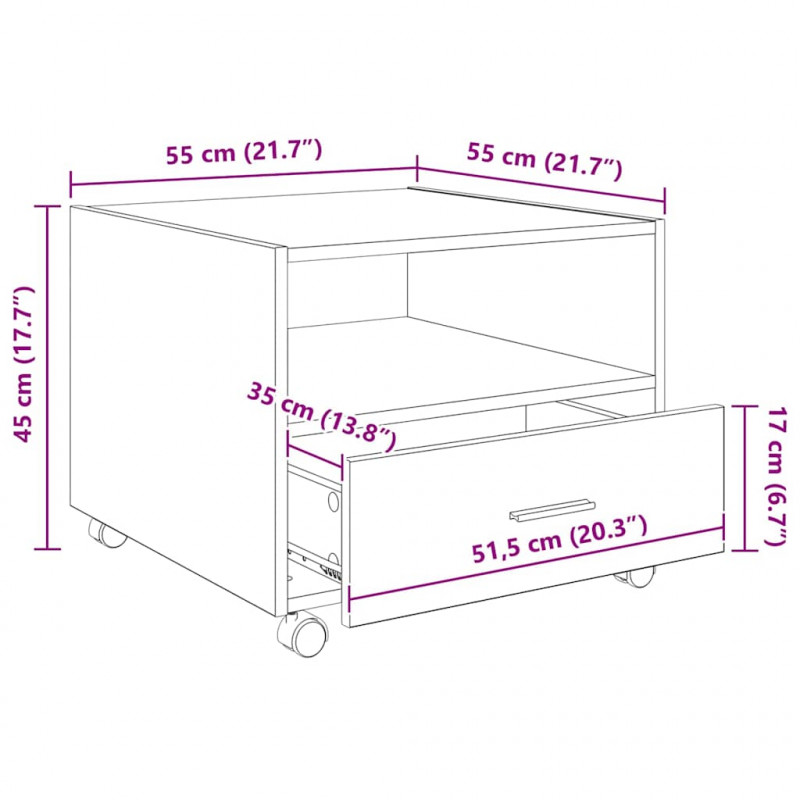 Stolik kawowy Czarny Dąb 55 x 55 x 45cm Materiał drewnopochodny