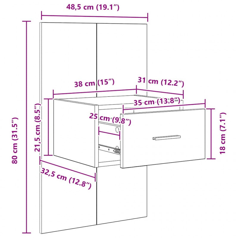 Szafka Nocna z szufladą 2 pcs Stare drewno 50 x 32,5 x 80cm