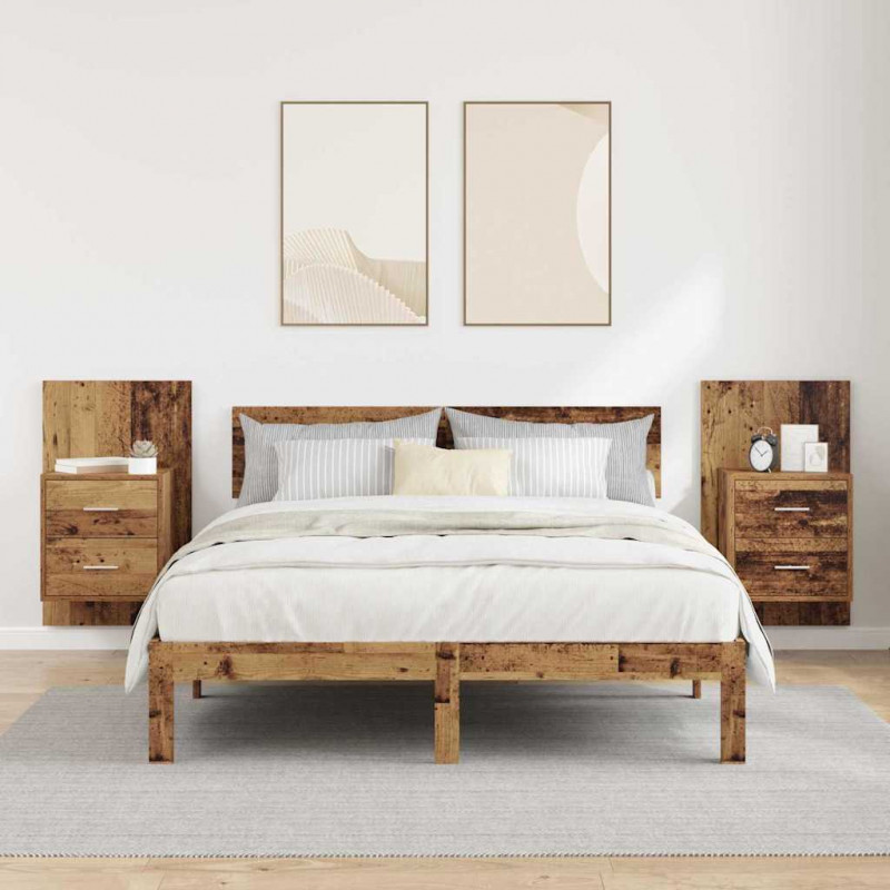 Ścienny stolik nocny 2 pcs Stare drewno 48,5 x 32,5 x 80 cm