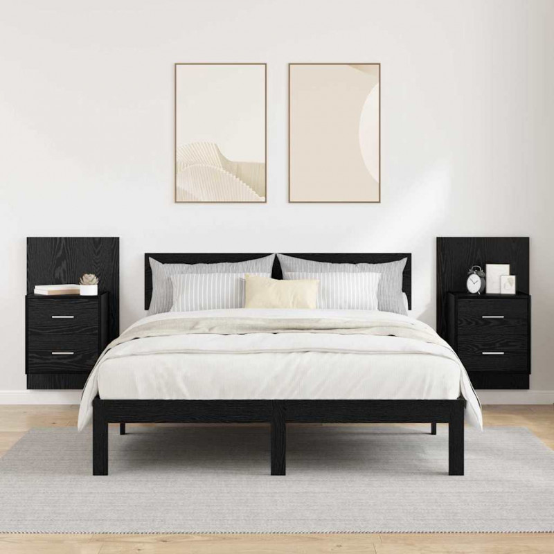 Ścienny stolik nocny 2 pcs Czarny Dąb 48,5 x 32,5 x 80 cm