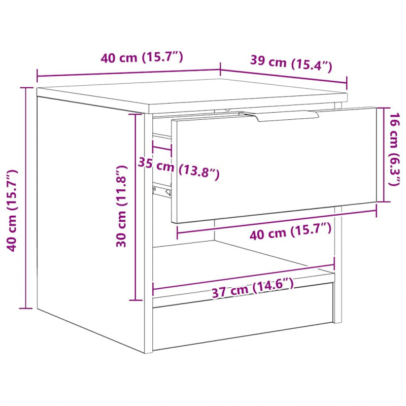 Szafka pod łóżko 2 pcs Dąb rzemieślniczy 40 x 39 x 40cm