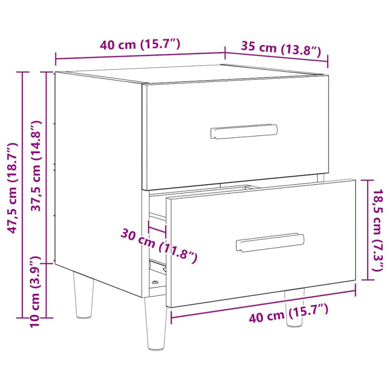 Szafka pod łóżko 2 pcs Dąb rzemieślniczy 40 x 35 x 47,5cm