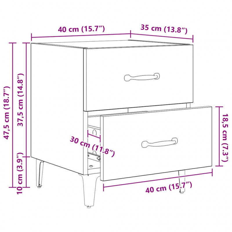 Szafka pod łóżko 2 pcs Dąb rzemieślniczy 40 x 35 x 47,5 cm
