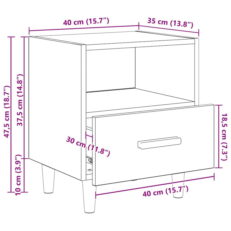 Szafka Nocna z szufladą 2 pcs Czarny Dąb 40 x 35 x 47 cm