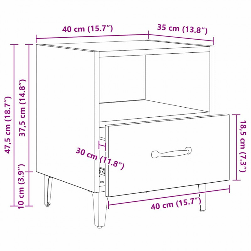 Szafka Nocna z szufladą 2 pcs Stare drewno 40 x 35 x 47.5 cm