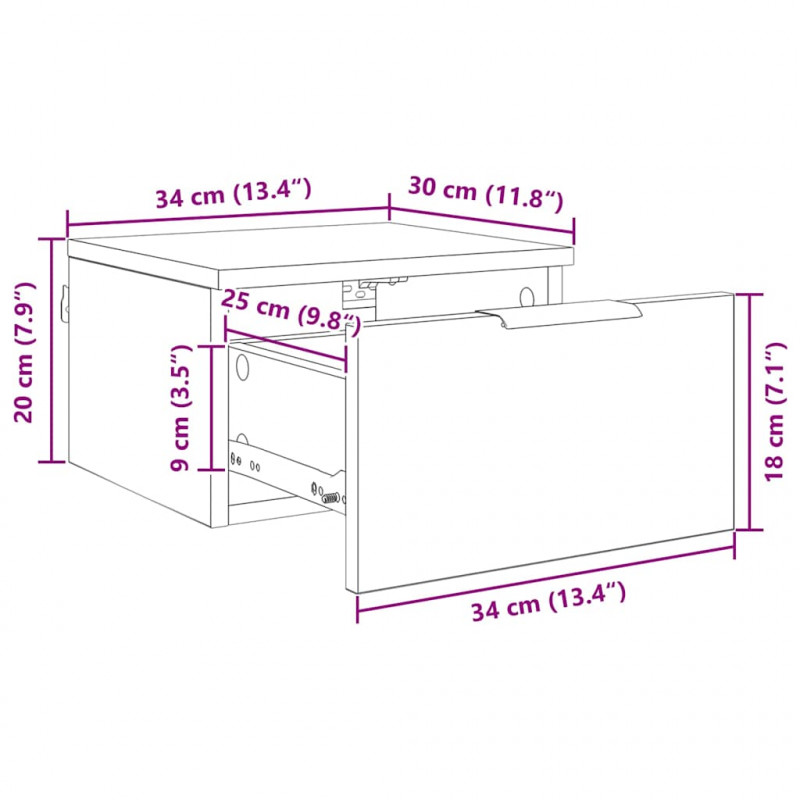Szafka Nocna z szufladą 2 pcs Czarny Dąb 34 x 30 x 20 cm