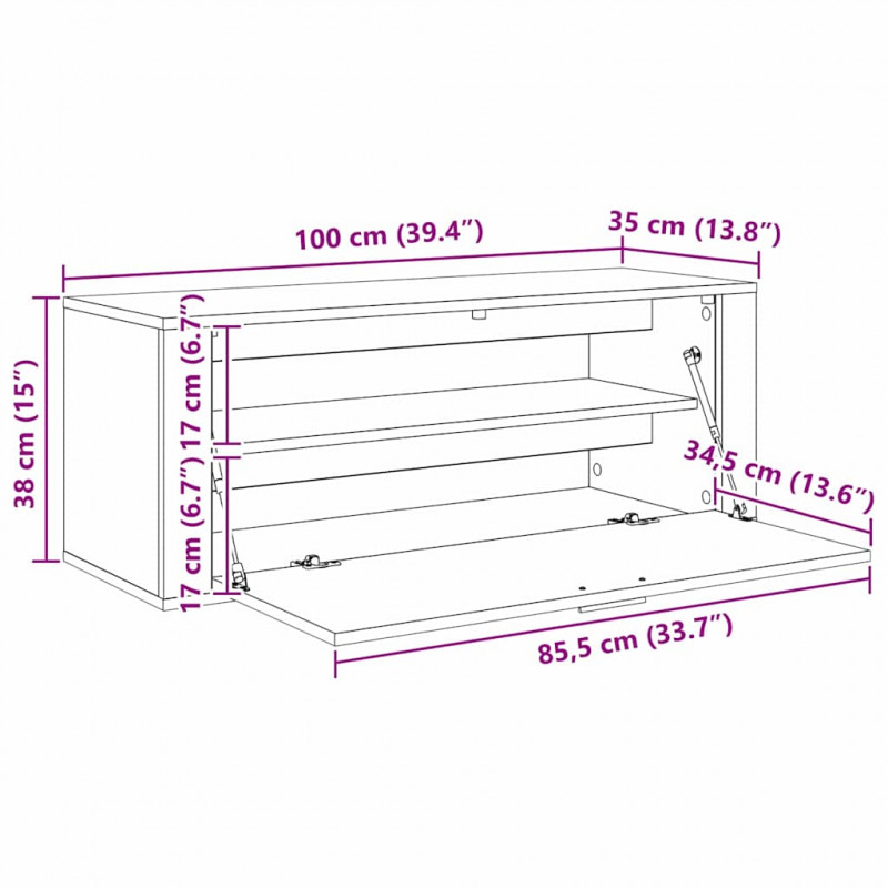 Szafka na buty z półką z drzwiami Czarny dąb 100 x 35 x 38 cm