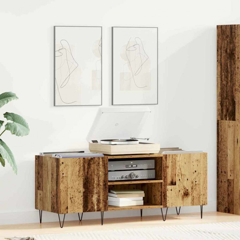 Szafka na płyty winylowe z półką Stare drewno 121 x 38 x 48 cm