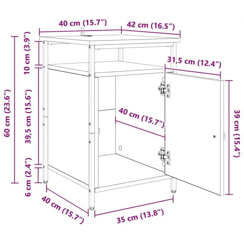 Szafka Nocna 2 pcs Dąb rzemieślniczy 40 x 42 x 60 cm