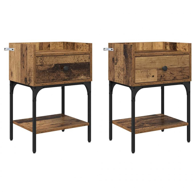 Stolik nocny z szufladą 2 pcs Stare drewno 40 x 29 x 60 cm
