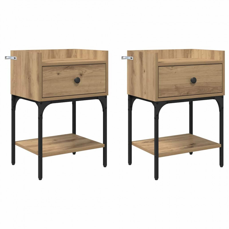 Stolik nocny z szufladą 2 pcs Dąb rzemieślniczy 40 x 29 x 60 cm