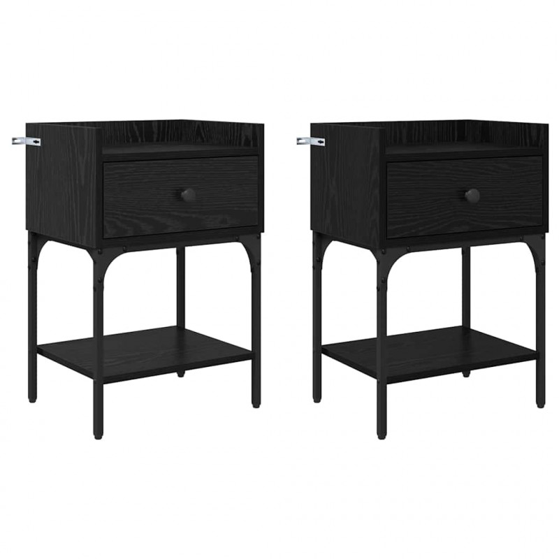 Stolik nocny z szufladą 2 pcs Czarny Dąb 40 x 29 x 60 cm