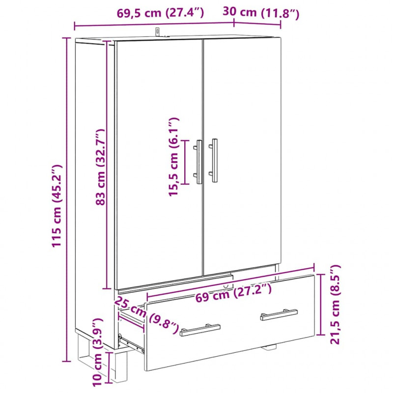 Highboard z szufladą Stare drewno 69,5 x 30 x 115 cm