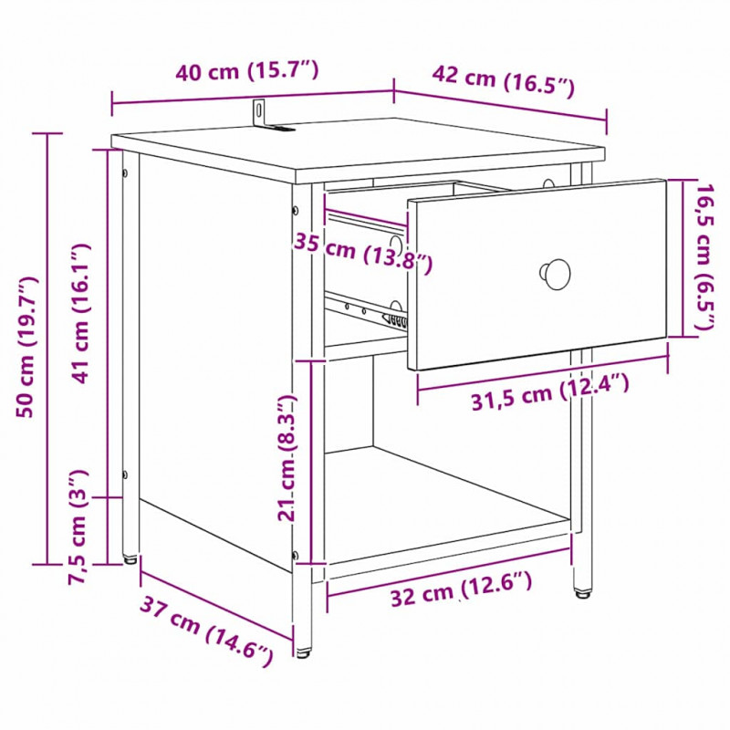 Szafka Nocna z szufladą 2 pcs Czarny Dąb 40 x 42 x 50 cm