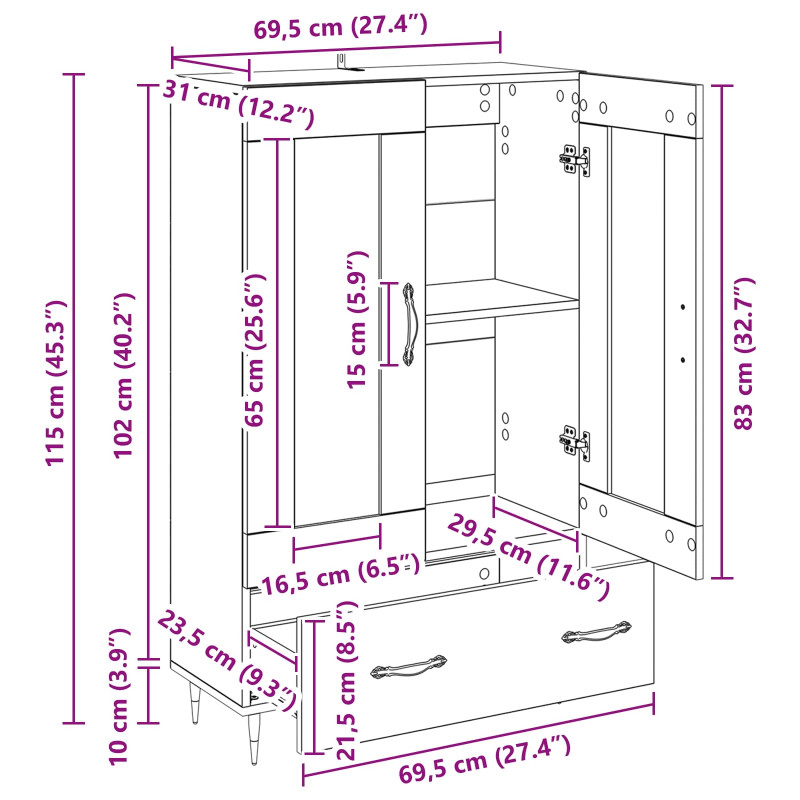 Highboard z szufladą Stare drewno 69,5 x 31 x 115 cm