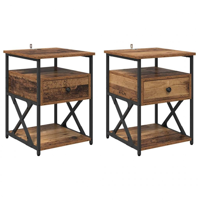 Szafka Nocna z szufladą 2 pcs Stare drewno 40 x 42 x 55 cm