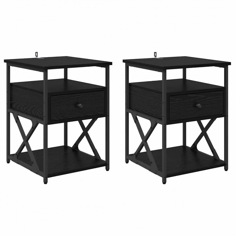 Szafka Nocna z szufladą 2 pcs Czarny Dąb 40 x 42 x 55 cm