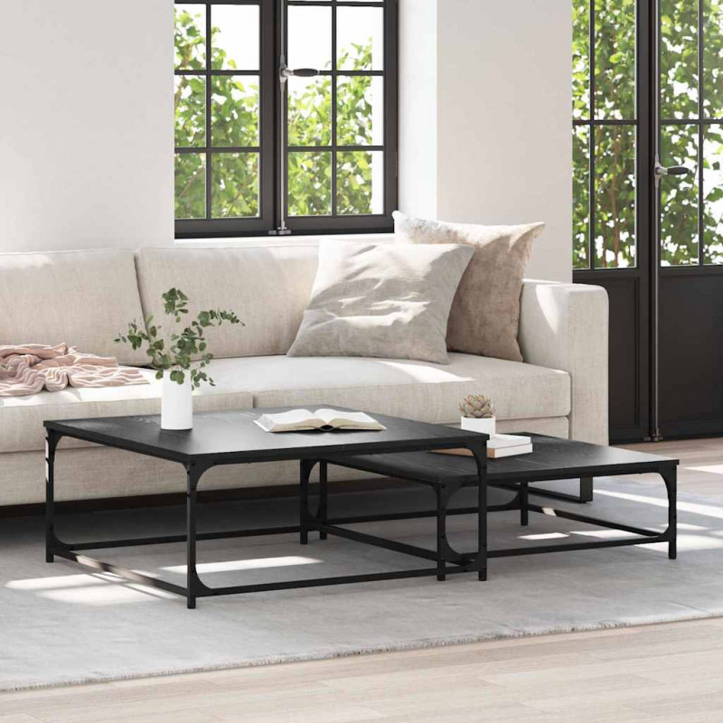 Stolik kawowy 2 pcs Czarny Dąb Materiał drewnopochodny
