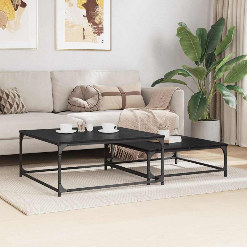 Stolik kawowy 2 pcs Czarny Dąb Materiał drewnopochodny