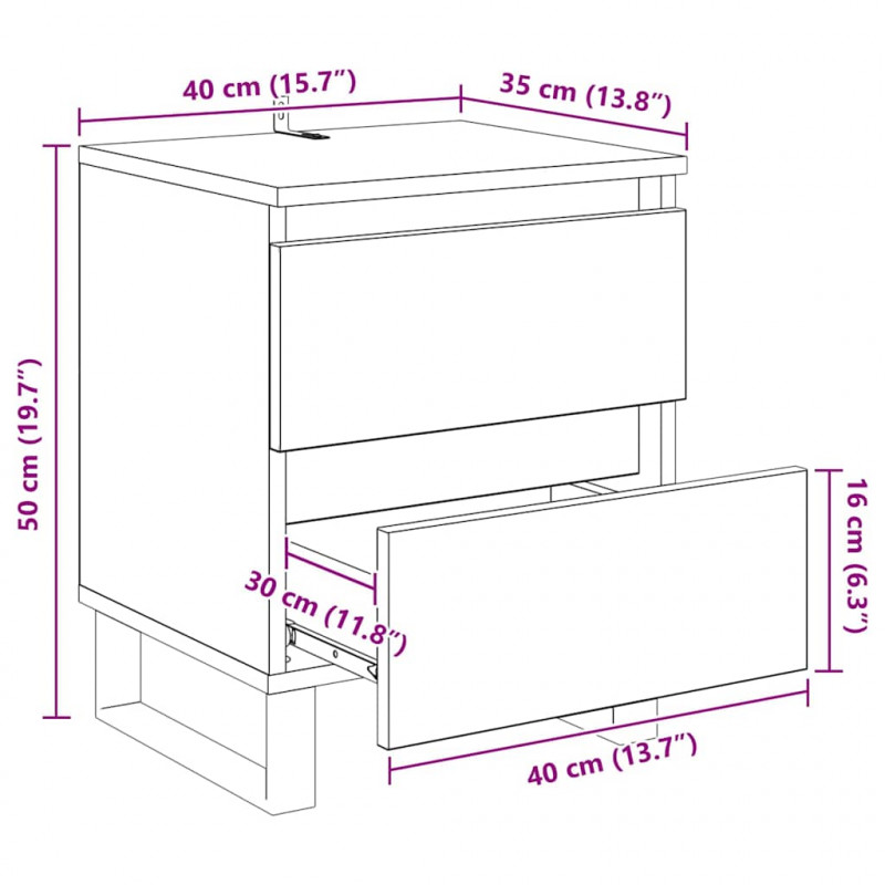 Szafka Nocna z szufladą 2 pcs Stare drewno 40 x 35 x 50 cm