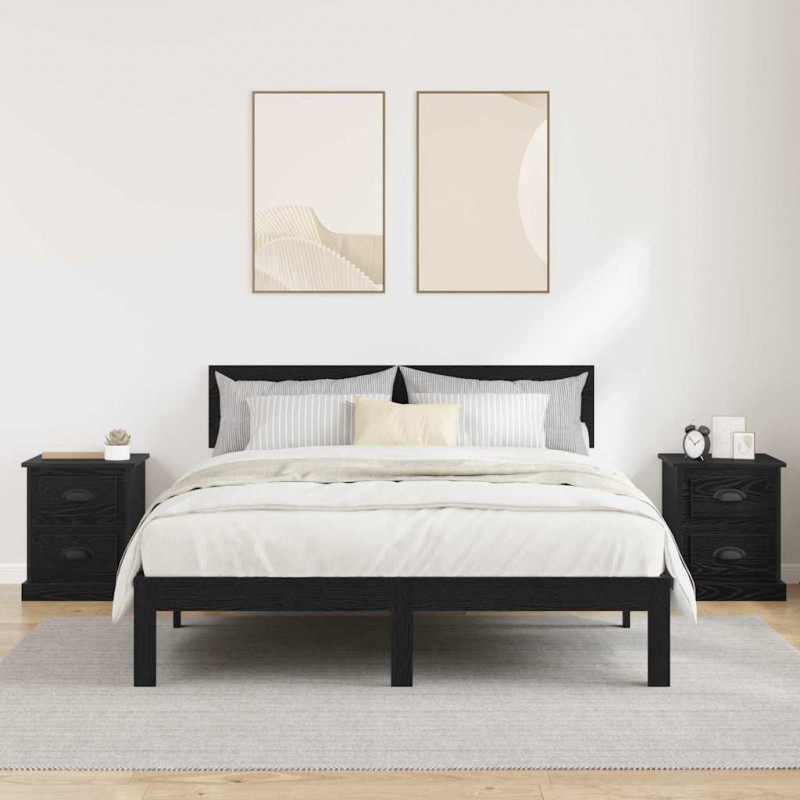 Szafka Nocna z szufladą 2 pcs Czarny Dąb 39 x 39 x 47.5 cm