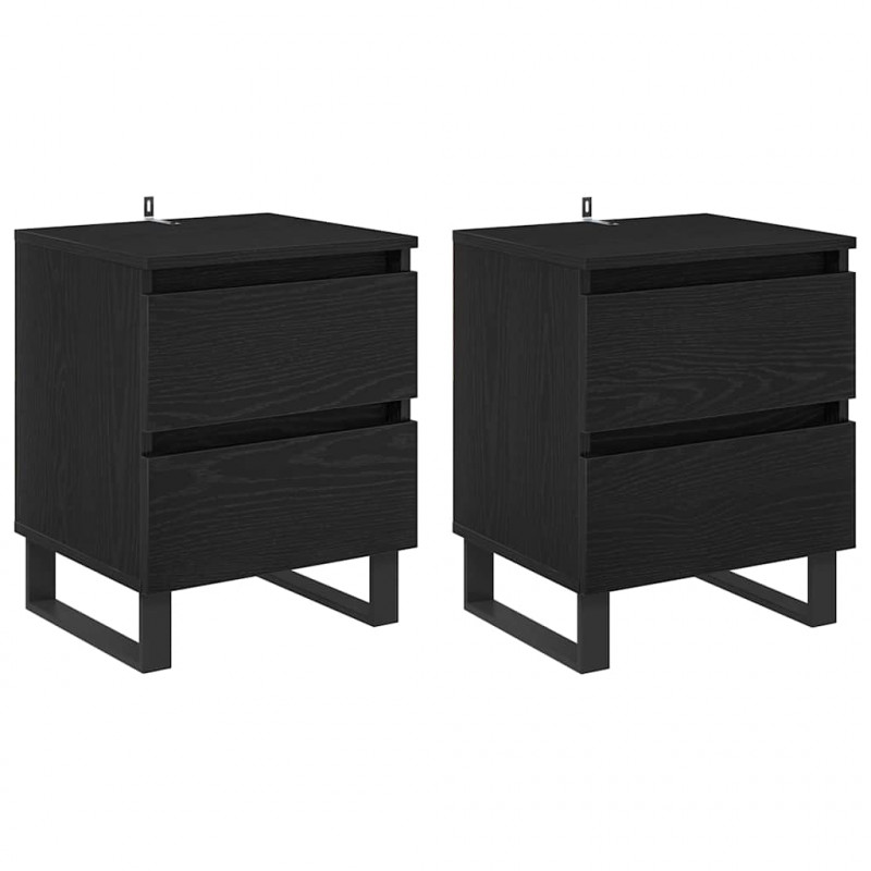 Szafka Nocna z szufladą 2 pcs Czarny Dąb 40 x 35 x 50 cm