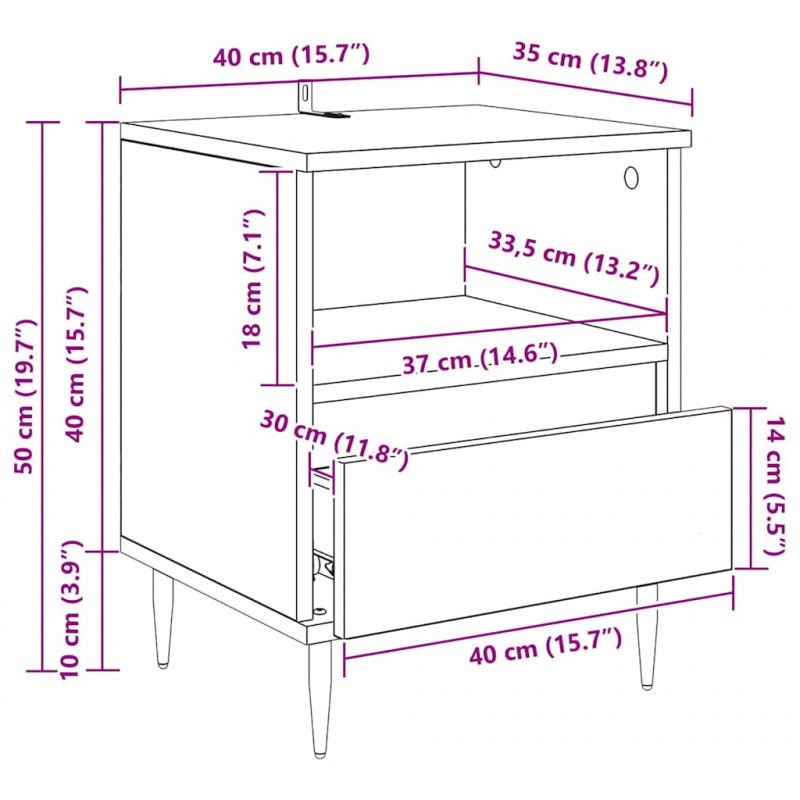 Szafka Nocna z szufladą 2 pcs Dąb rzemieślniczy 40 x 35 x 50 cm