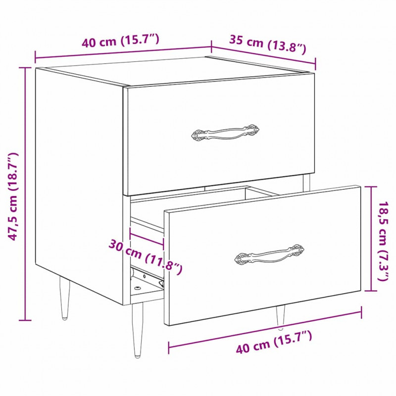Szafka Nocna 2 pcs Dąb rzemieślniczy 40 x 35 x 47,5 cm