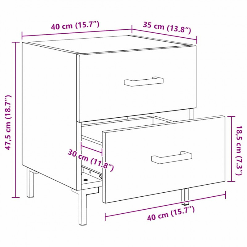 Szafka Nocna 2 pcs Dąb rzemieślniczy 40 x 35 x 47,5 cm