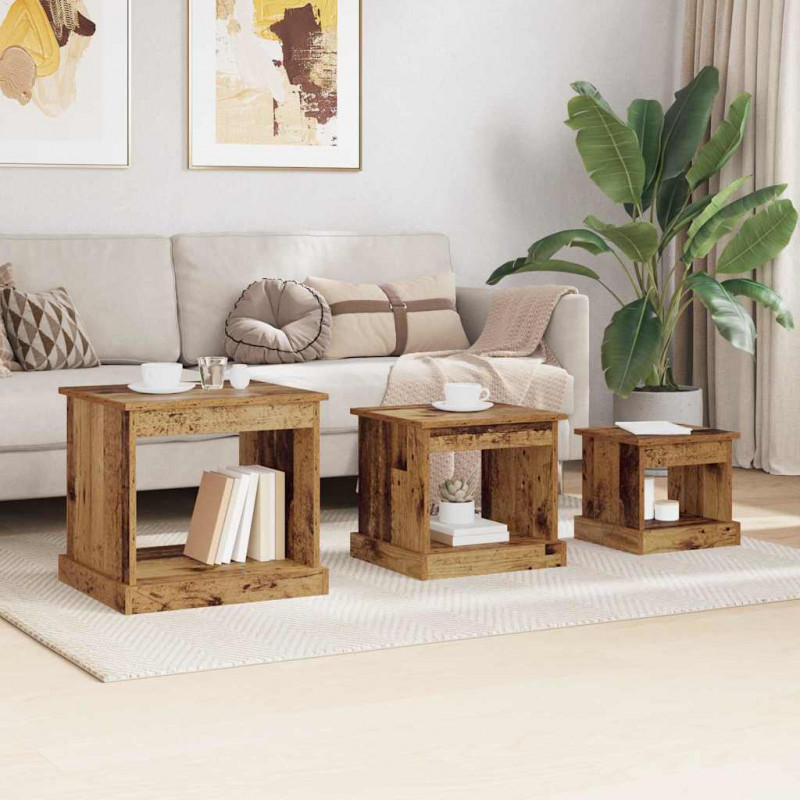 Stolik kawowy 3 pcs Stare drewno Materiał drewnopochodny