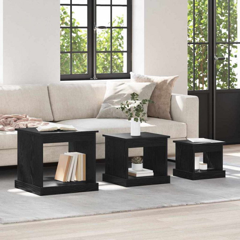 Stolik kawowy 3 pcs Czarny Dąb Materiał drewnopochodny