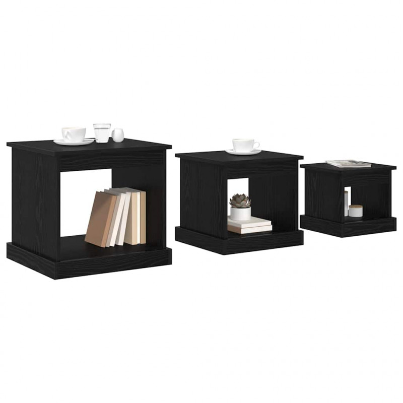 Stolik kawowy 3 pcs Czarny Dąb Materiał drewnopochodny